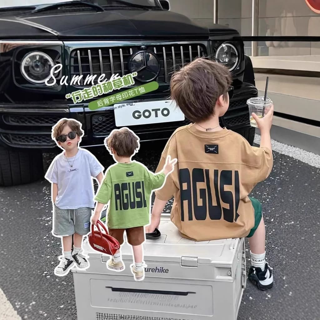 2025 Crianças Verão Puro Algodão Manga Curta Costura Versão Coreana Meninos Meninas Roupas Infantis Tops Moda Cor Sólida