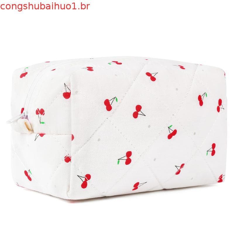 Bolsa De Maquiagem Acolchoada , Cosmética De Algodão Com Laço Cereja , Coquete Para Mulheres E Meninas , Bolsas Organiza