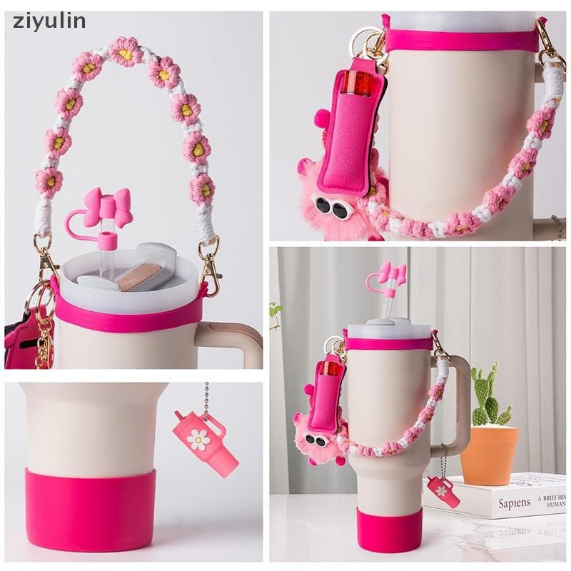 Conjunto De Acessórios Para Copo Térmico Com Tema Floral CVC , Alça De Garrafa/Botas De Silicone/Rolha À Prova De Derram