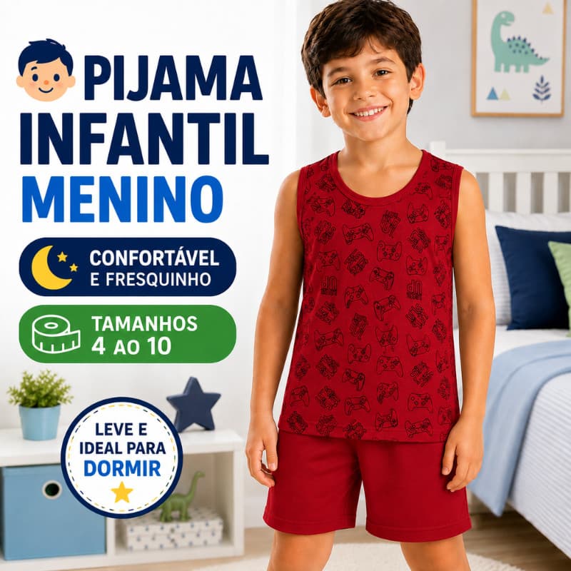 Pijama Infantil Masculino Regata Menino Verão Conjunto Leve 4 ao 10 |66| Promoção