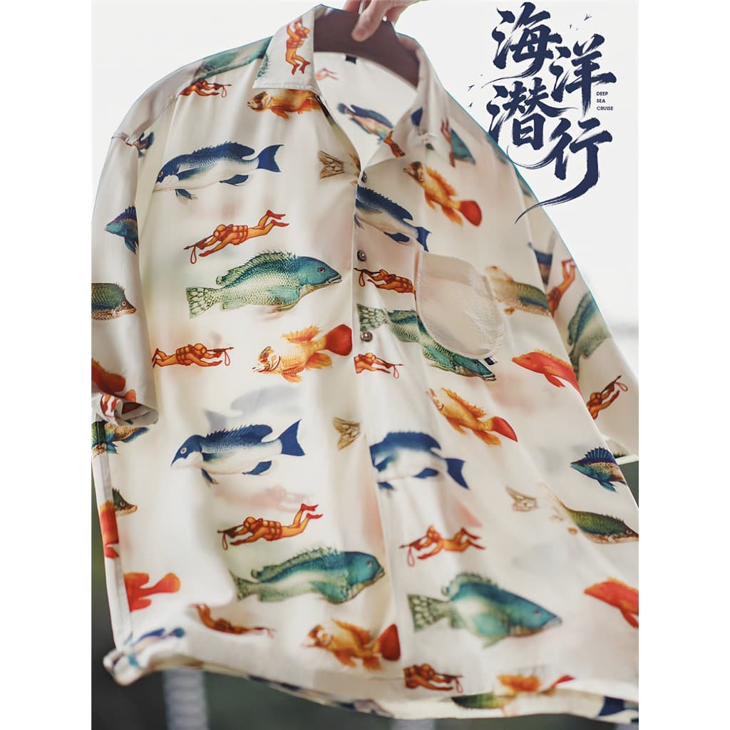 Moderno ferramentas americano Retro gola cubana camisa solta Design Casual de manga curta flor camisa jaqueta masculina