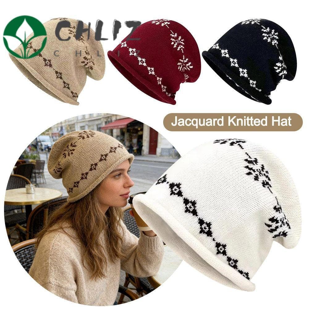 Chapéu De Malha Jacquard CHLIZ , Gorro Com Design Estampado Em , Proteção De Ouvido Borda Enrolada E Quente Da Moda