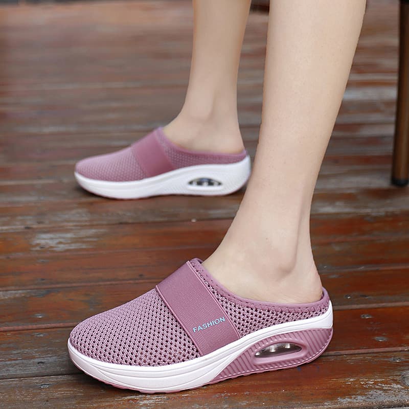 Sapatos 2022 verão europeu americano tamanho grande Baotou meia chinelos tecido de malha feminino sem salto deslizamento