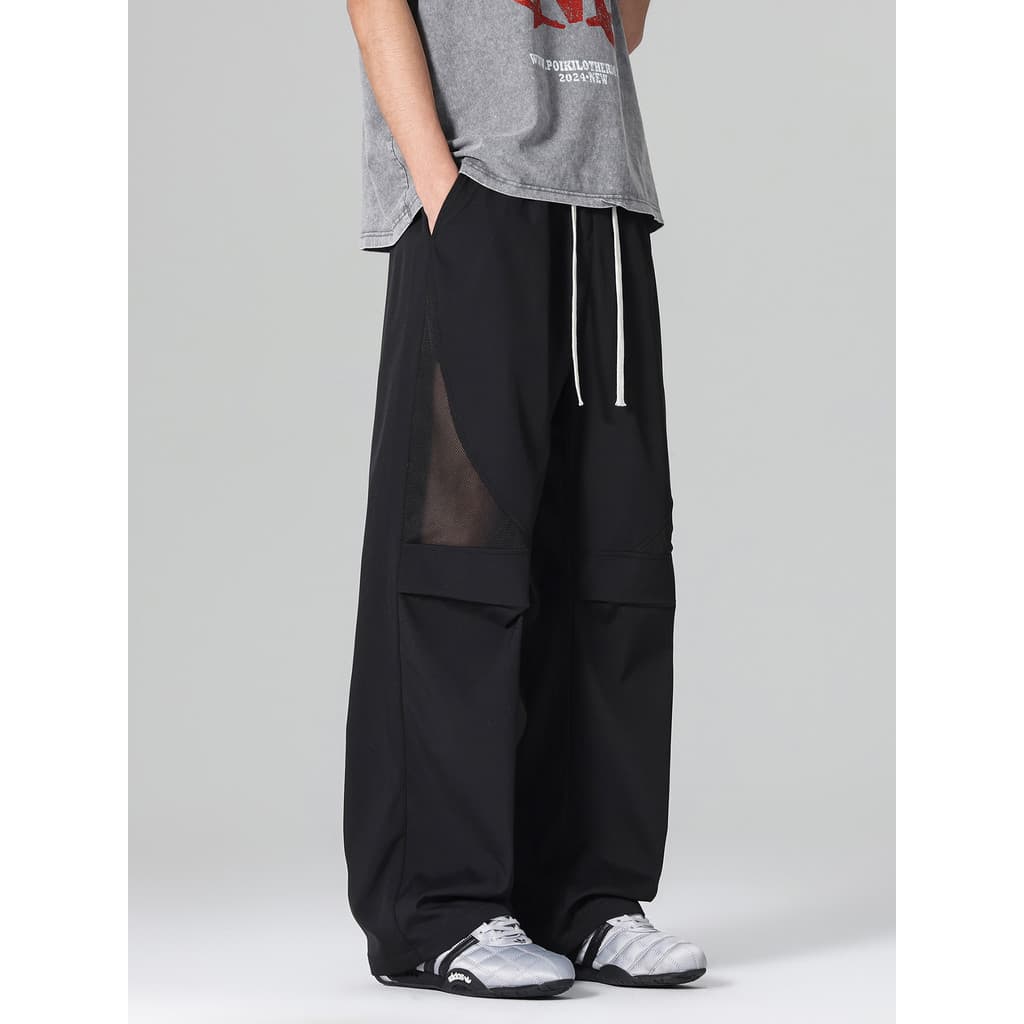 WASSUP Street Wear American Ice Silk Calças Casuais Homens Verão Malha Fina Respirável Calças Retas Soltas de Secagem Rá