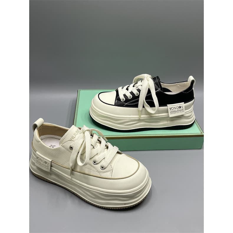 Shell Toe sapatos brancos femininos 2026 novo estilo de couro genuíno tênis de sola grossa respirável All-Match sapatos