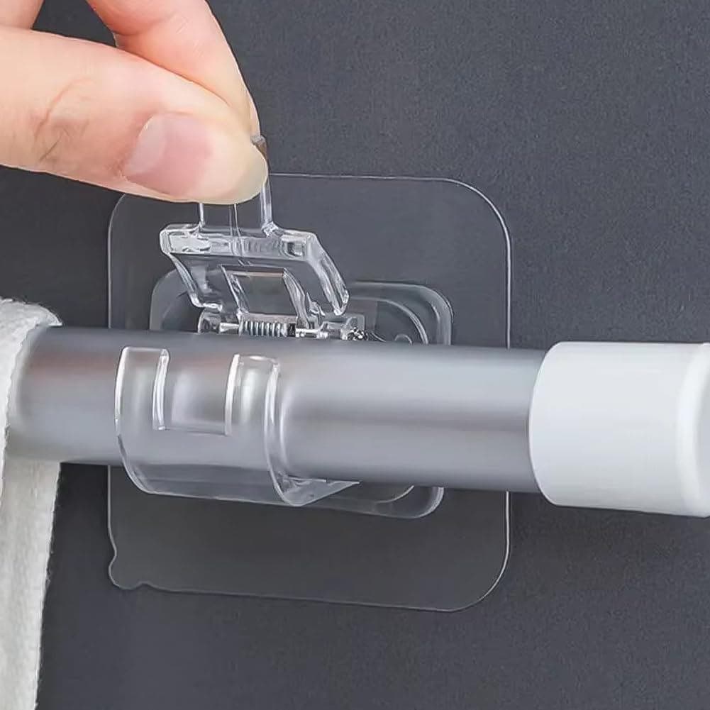 4 Peças de Varas para Cortinas Sem Perfuração, Suporte Autoadesivo para Varas, Ganchos para Varas de Cortina
