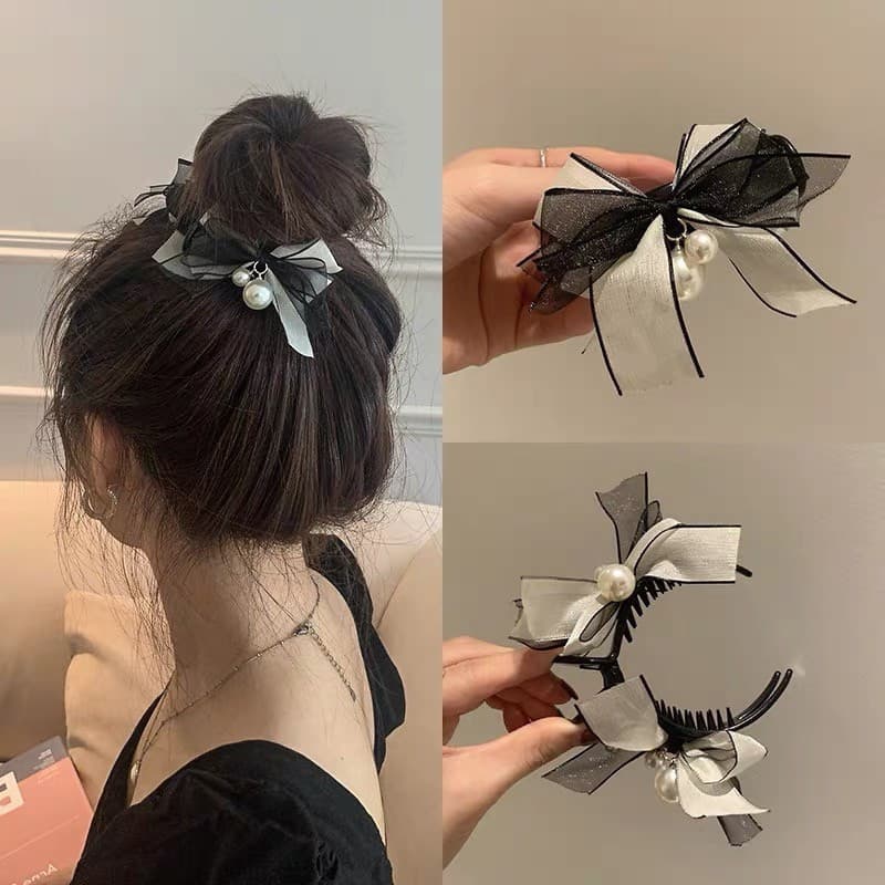 Presilha de cabelo em formato de amêndoa com laço, adequada para rabos de cavalo altos, para mulheres, disponível em pre