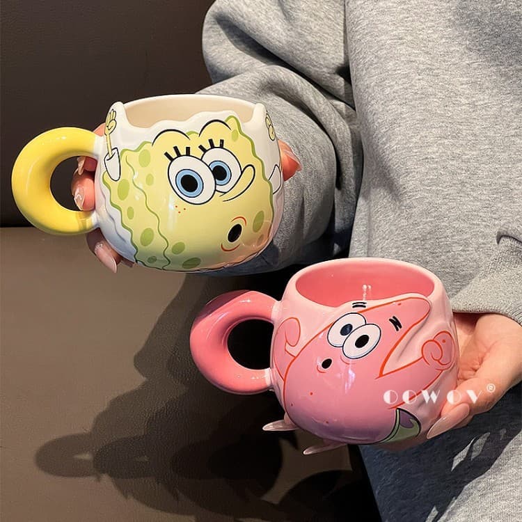 Bob Esponja Calça Quadrada Caneca de Cerâmica Casal Copo de Água de Alto Valor Feminino Presente de Aniversário Copo Dom