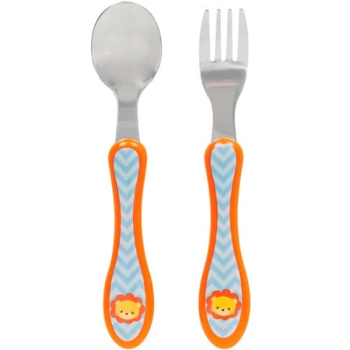 Kit Talheres Infantil Garfo e Colher Bebê Animal Fun Leão Anatômico Buba Introdução Alimentar