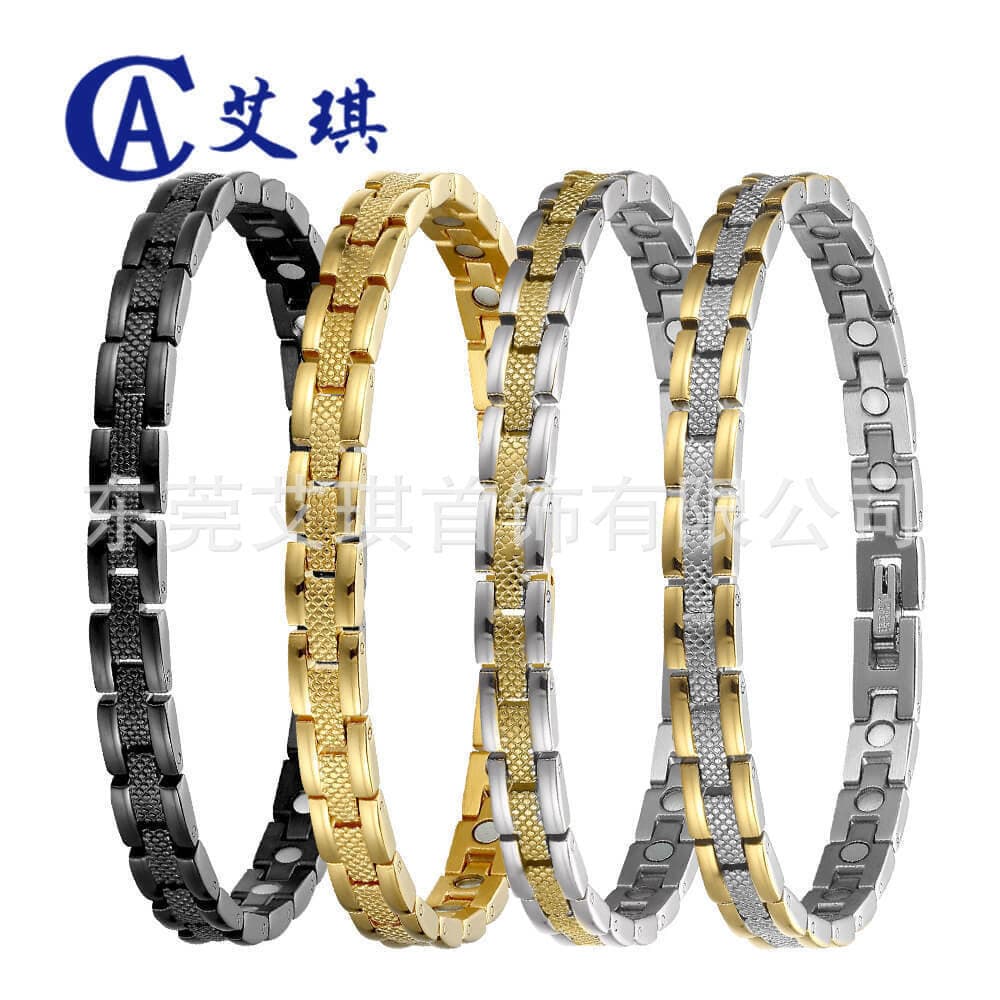 MONICOO Pulseira de aço de titânio feminina pulseira de íon negativo de aço inoxidável terapia magnética de alta qualida