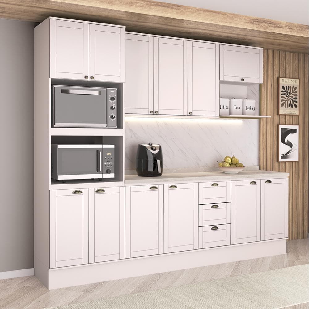 Armário de Cozinha Completa com Balcão Milla Clear Carraro Branco