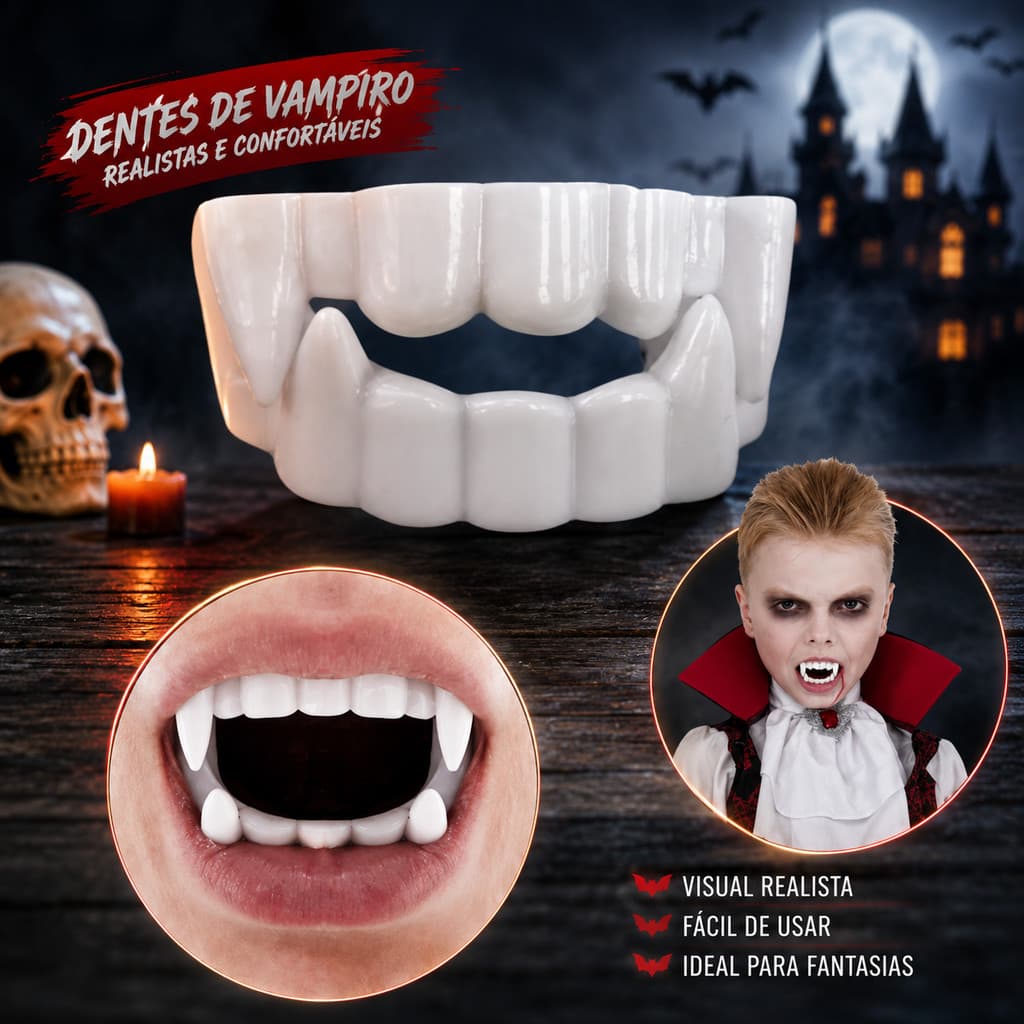 Dentadura Halloween Dentes Vampiro 12 Unidades Lembrancinha Festa Hotel Transilvânia Halloween