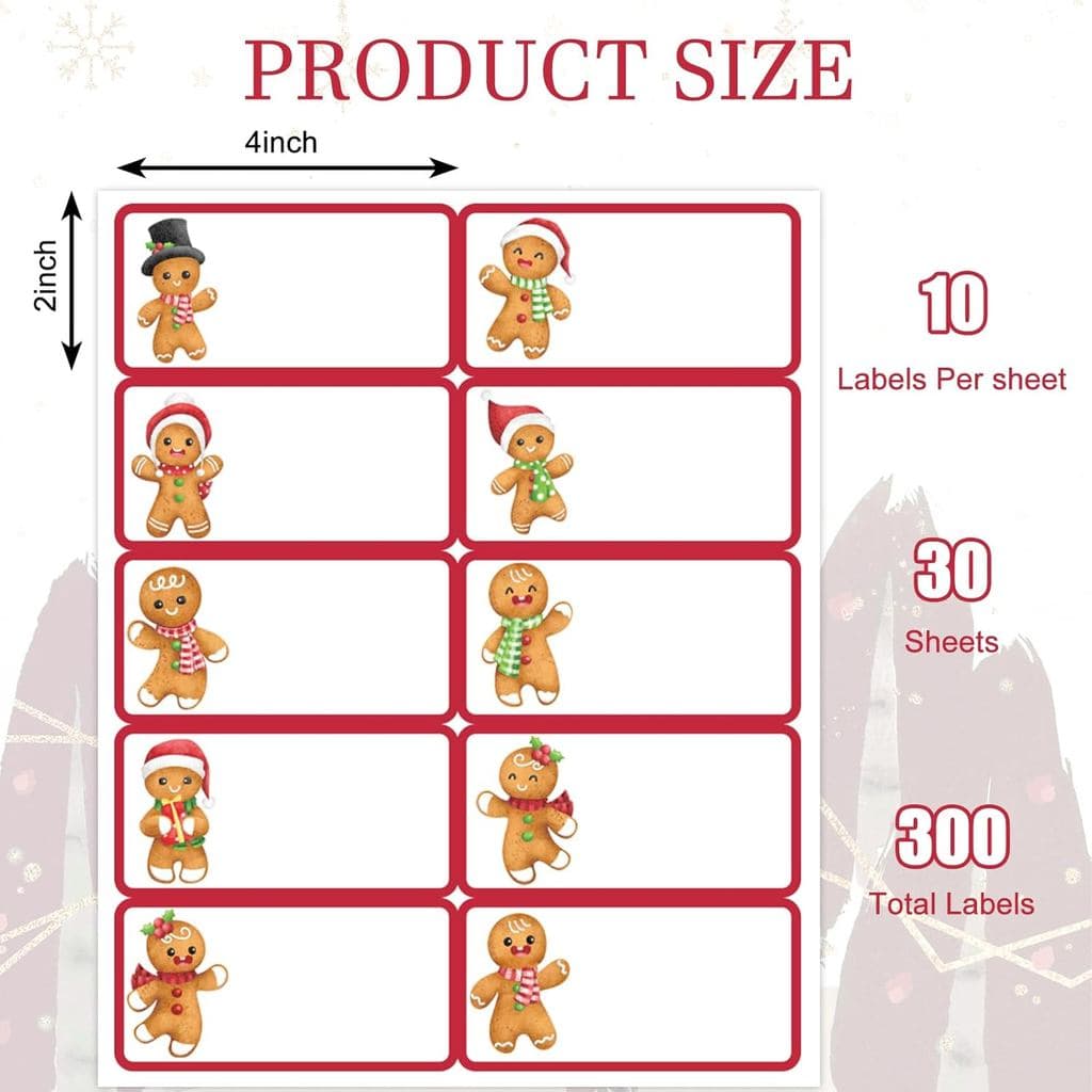 Whaline 300Pcs Christmas Address Labels Gingerbread Man Gift Tags Printable Mailing Labels Matching with Laser and Ink J