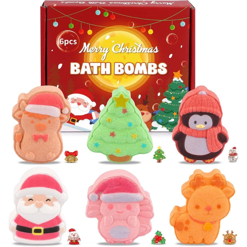 Bombas de Banho de Natal - 6 Peças de Banho Efervescente para Crianças/Mulheres, Formas de Papai Noel, Rena, Pinguins, S