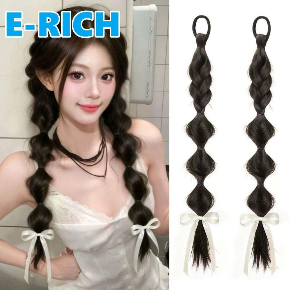 ERICH1 2 Peças De Peruca De Rabo De Cavalo Duplo Com Laço , Extensões , Lanterna Longa , Trançada De Bolha , Natural
