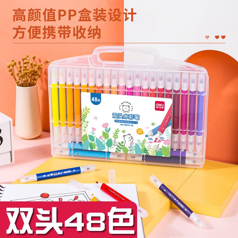 Deli Caneta aquarela com haste triangular de ponta macia Conjunto de pincéis de duas cabeças Pincel de cor Alunos da esc
