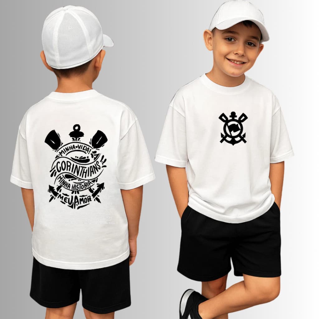 Camiseta Infantil Timão Futebol Camisa Criança Estampada Confortável