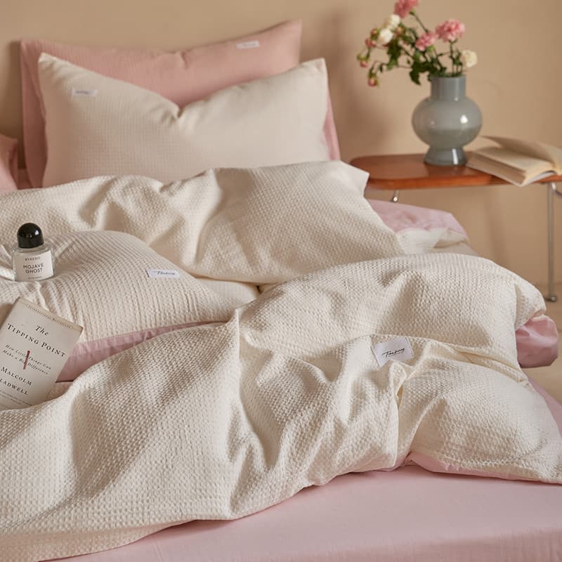 Simples Waffle algodão colcha capa rosa branco 60 contagem algodão lavado engrossado único duplo colcha capa 1.5/2.0/2.2