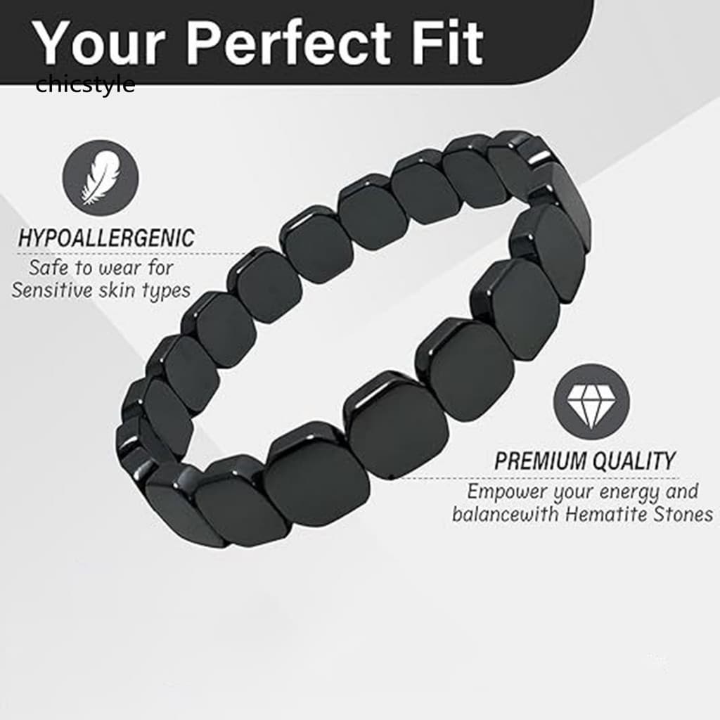 Low-key Bracelet Stretchy Wristband Men's Black Iron Ore Super Elastic Fade Resistant Geometric Beads Stylish and Durabl