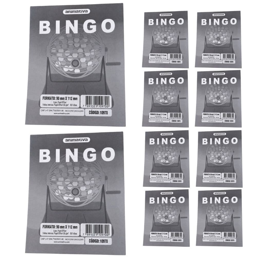 Kit 10 Cartela de Bingo 96 Folhas - Cinza