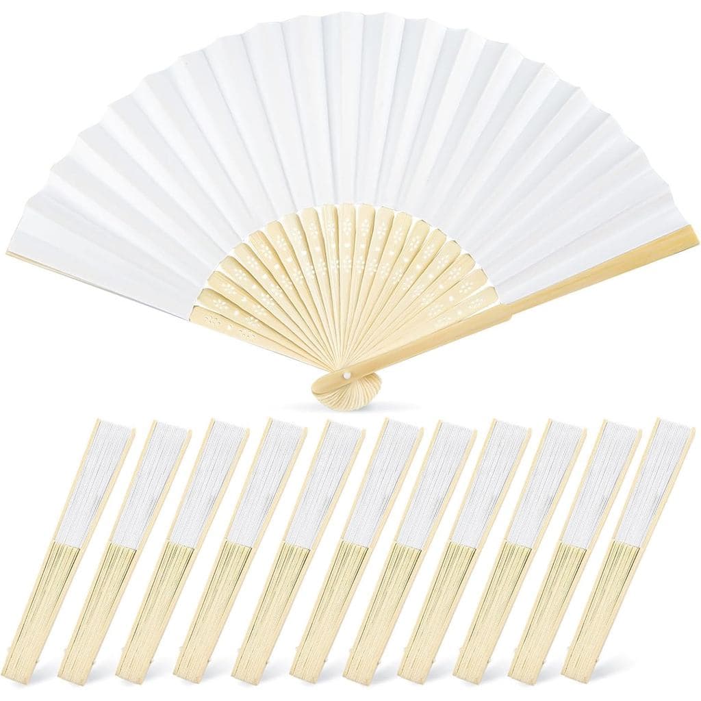 JOHOUSE 12 Peças de Leques de Papel Brancos Portáteis – Leque de Mão Dobrável de 8,3 Polegadas, Leques Dobráveis Portáte