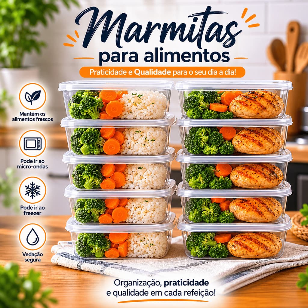 Kit Potes Marmita Fit 1000ML Retangular Com Tampa Jogo de Potes 10/8/6/4/2/1 Livres de BPA