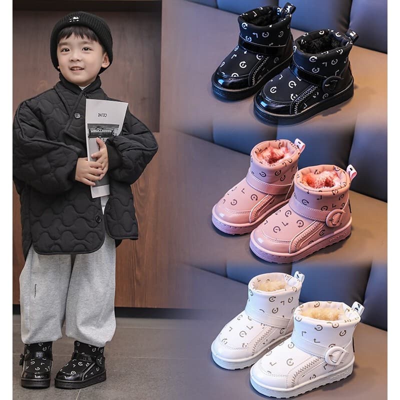 W inverno crianças botas de neve resistente ao desgaste engrossado meninos meninas moda botas bebê velo-velo algodão que