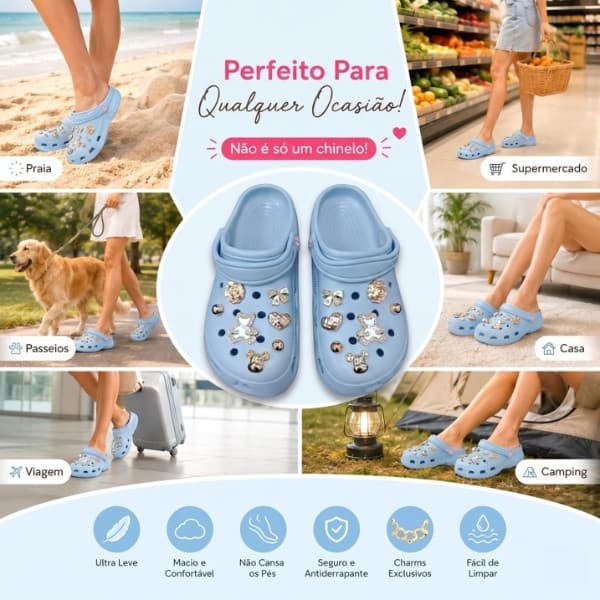 Sandália Feminina EVA Confortável com Pingentes Aleatórios Luxo Antiderrapante Leve Moda Verão Várias Cores