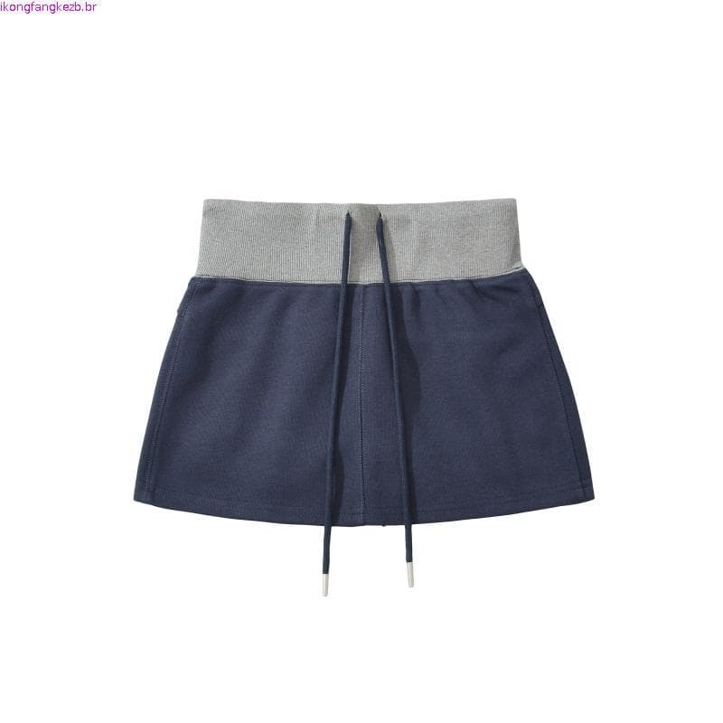 Americano quente menina contraste cor Casual moletom saia curta feminino verão cordão cintura alta vem com calças de seg