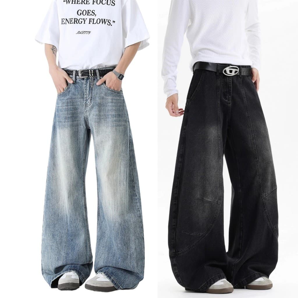 Calças jeans Com Faca Dobrável Largas De Perna Larga American Retro Loose