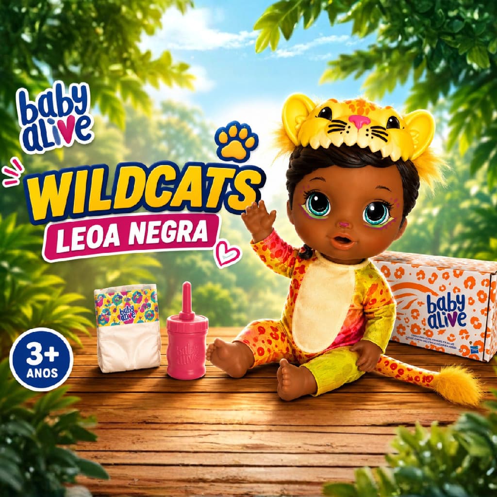 Boneca Baby Alive Que Bebe E Faz Xixi Rainbow Wildcats Leoa Negra Original
