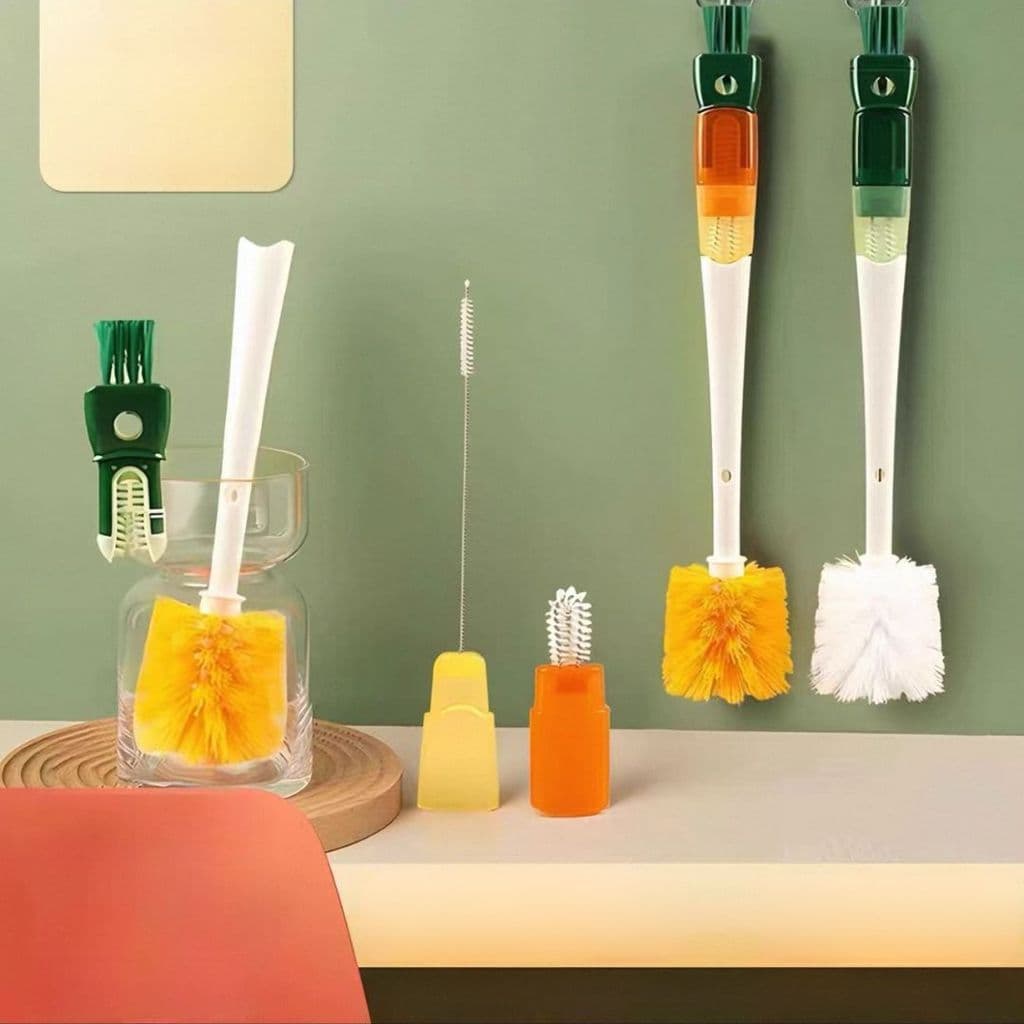 Kit Escova de Limpeza Cenoura 5 em 1 para Copos, Garrafas, Mamadeiras e Canudos Multifuncional