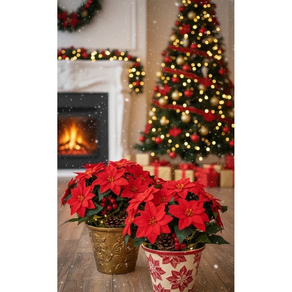 Flor Bico de Papagaio Artificial Vermelha | Buquê de Natal Poinsettia Decoração Luxo Durável