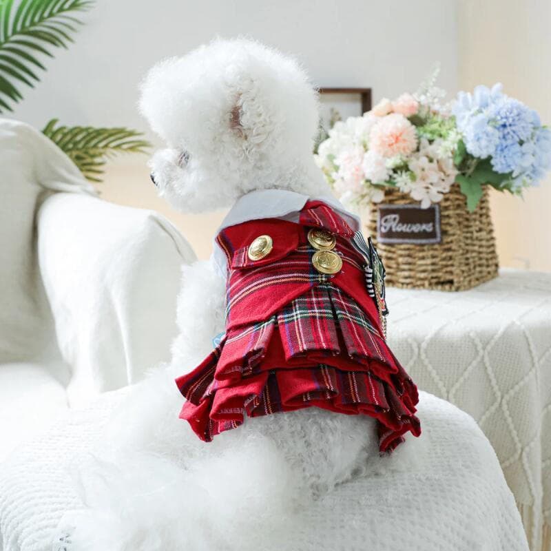 Roupa para Cães, Vestido de Princesa Vermelho Nobre com Emblema Universitário para Primavera e Outono, Adequado para Cãe