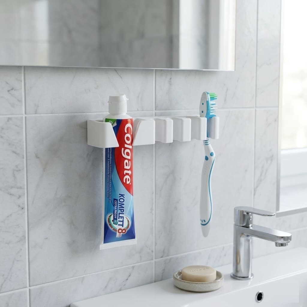 Suporte Escova de Dente e Pasta De Parede Porta Pasta Dental Organizador Banheiro Sem Furo Adesivo