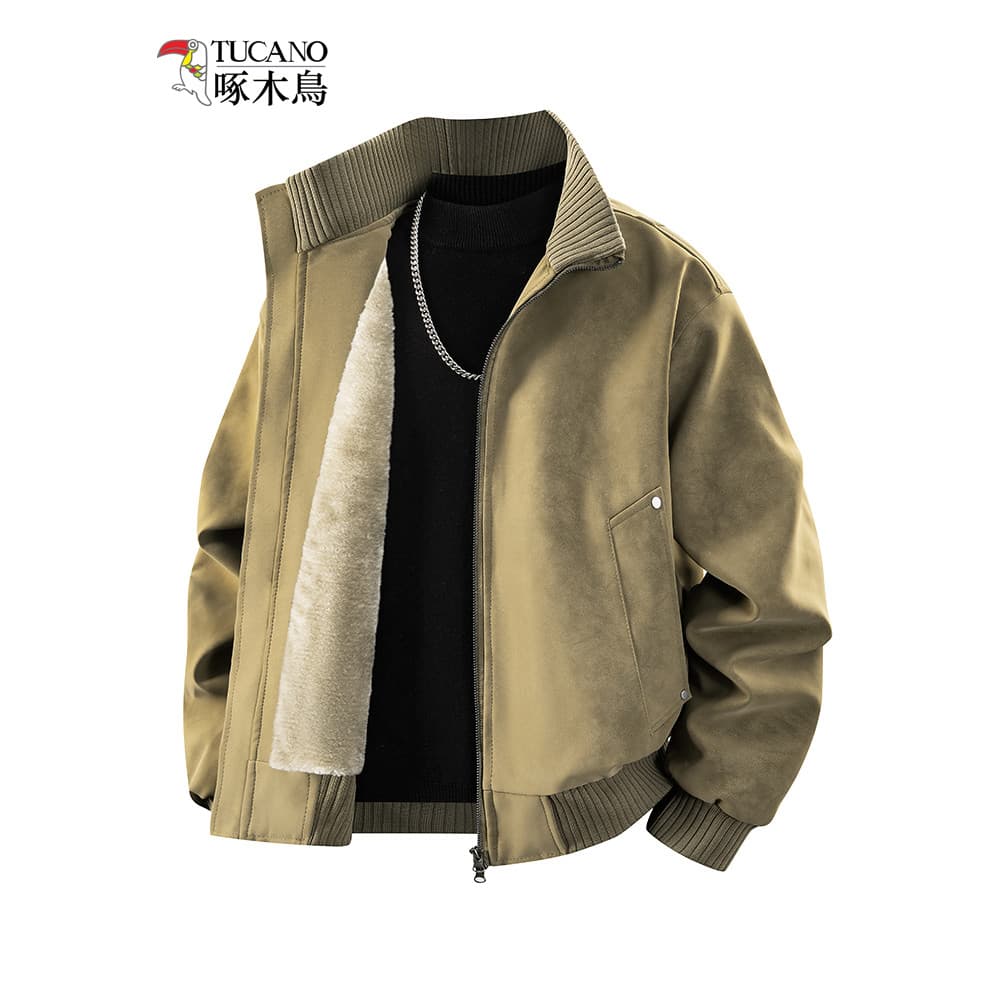 Woodpecker primavera outono americano Retro marrom gola alta camurça jaqueta casaco masculino Melader veludo inverno top