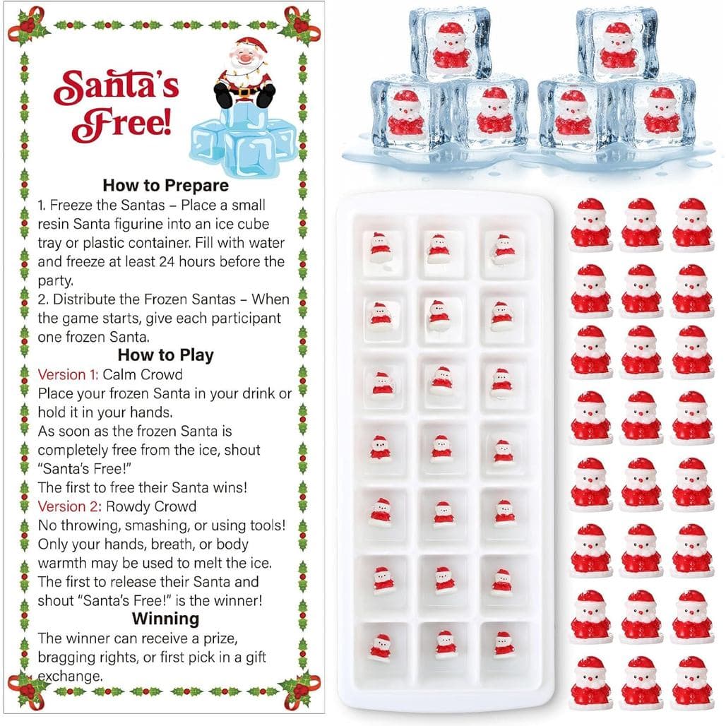 Divertido Jogo de Festa de Inverno com Tema de Gelo, com 42 Figuras de Papai Noel em Resina, 2 Formas para Cubos de Gelo