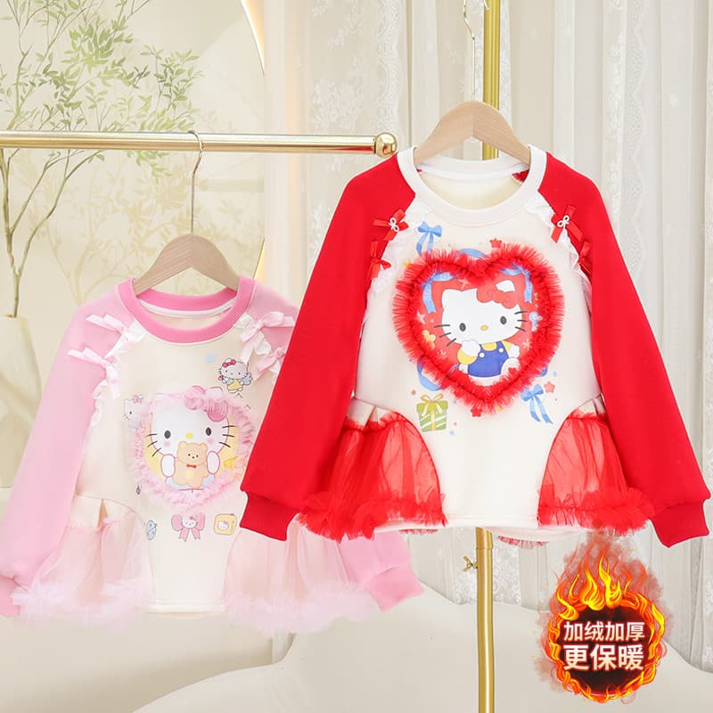 Meninas forro de lã moletom outono inverno 2025 novo estilo camiseta crianças estilo princesa manga comprida exterior to