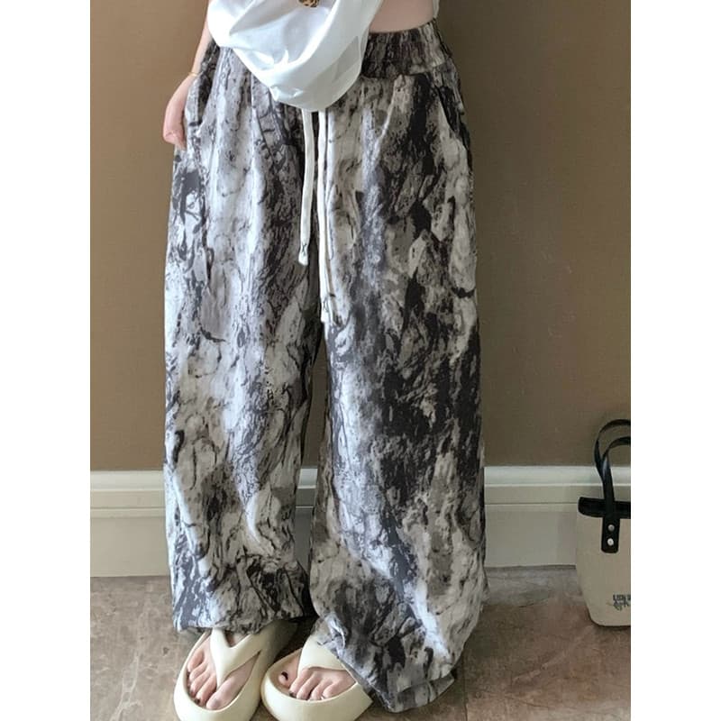 Calças de pijama femininas verão nuvem algodão 2025 novo estilo verão estilo fino solto Casual pintura a tinta calças pa
