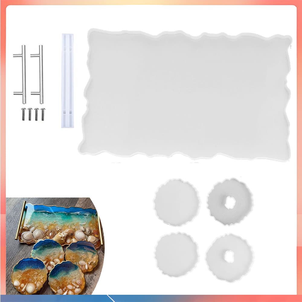 Molde de bandeja de molde de bandeja de resina de Silicone + 4 moldes de porta-copos