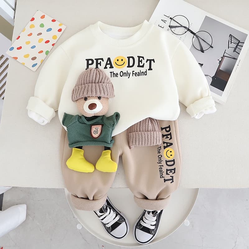 Conjuntos De Roupas Para Bebês Meninos Crianças Camiseta Espessa Meninas Algodão Sólido Manga Longa Pullover  De  2pcs