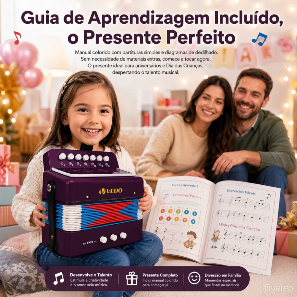 Acordeão infantil, mini acordeão de brinquedo com 10 teclas, presente ideal para crianças; fácil de tocar, instrumento