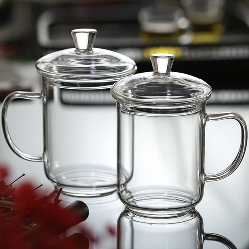 Com tampa cilindro de chá de vidro alto borosilicato resistente ao calor copo de água escritório chá flor xícara de chá