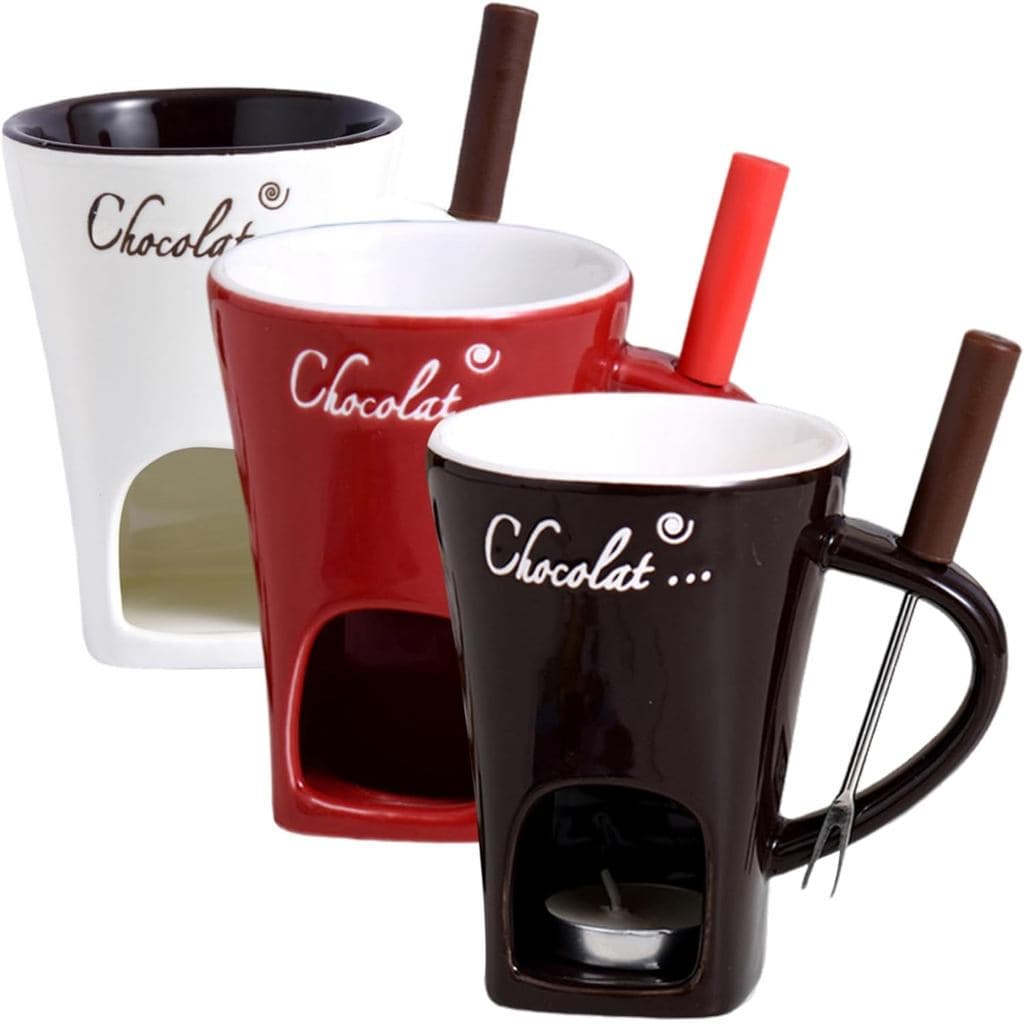 3 Peças de Caneca de Fondue de Chocolate em Cerâmica Resistente ao Calor com Garfos, Copo Reutilizável para Derreter Cho