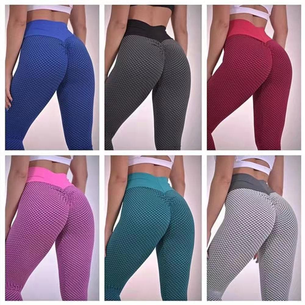 Senhoras Jacquard favo de mel musculação calças bolha pêssego nádegas cintura alta Fitness magro Yoga calças tamanho gra