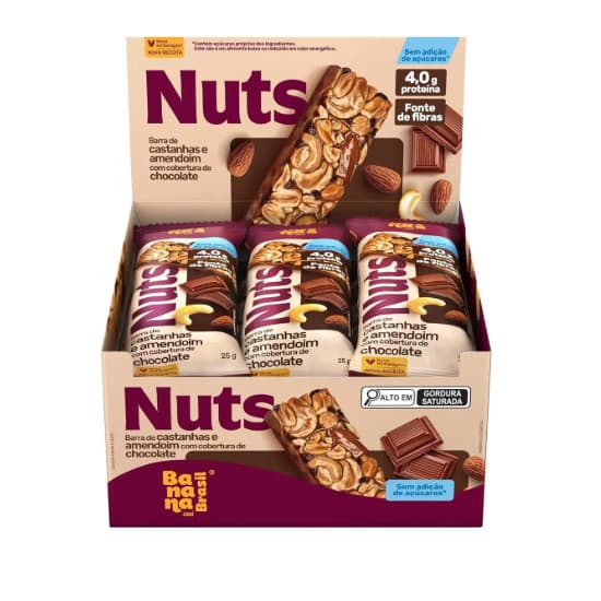 Barra Nuts Castanhas E Chocolate 12un 25g Banana Brasil