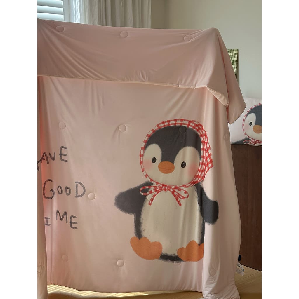 Pinguim dos desenhos animados imitação brocado amônia pequena pele de gelo versão grande colcha de verão legal colcha de