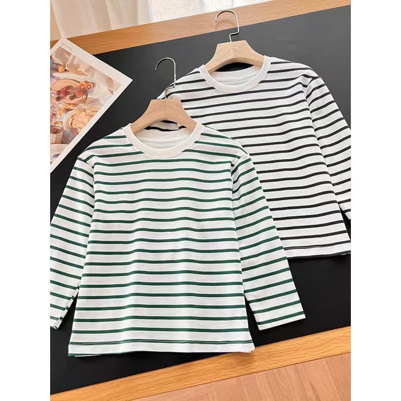 Japonês único 2025 primavera verão roupas infantis/meninos/meninas algodão misturado em torno do pescoço camiseta manga