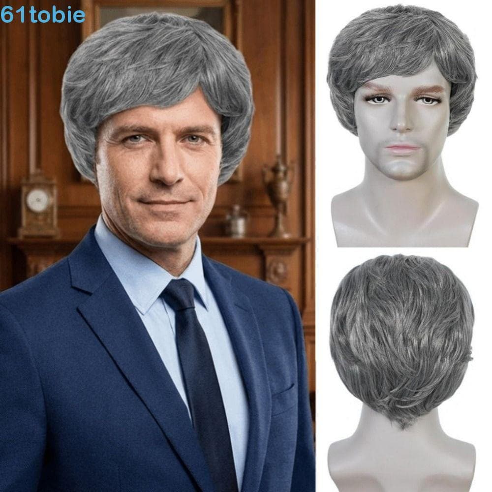 TOBIE Perucas Sintéticas Para Homens , Peruca Em Camadas , Masculinas De Cosplay De Halloween , Cabelo Preto Cinza Curto