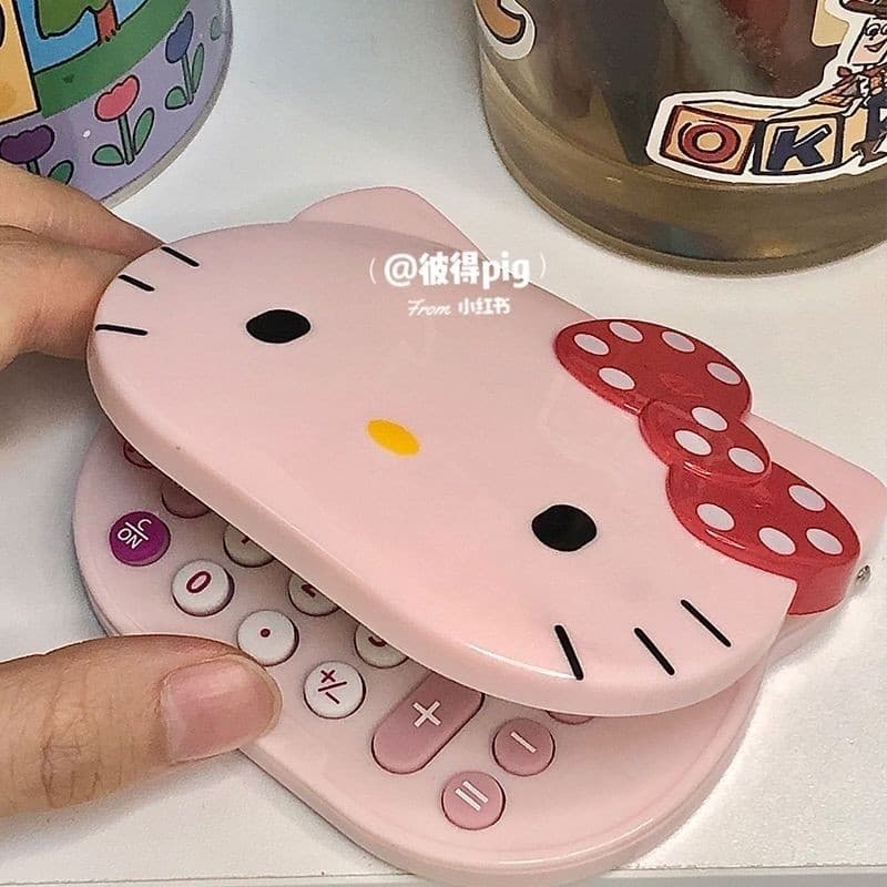 | 【calculadora cientifica】 | ★Calculadora HelloKitty Bonito Feminino Portátil Flip Mirror Computador Pequeno Mini KT Esp